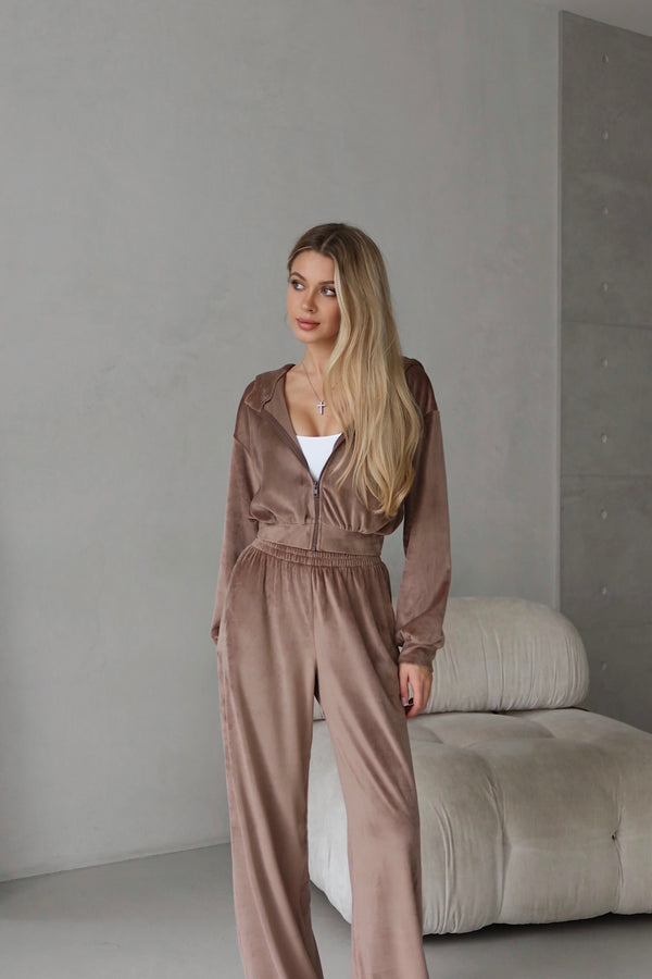 Костюм велюр з капюшоном - Mokko